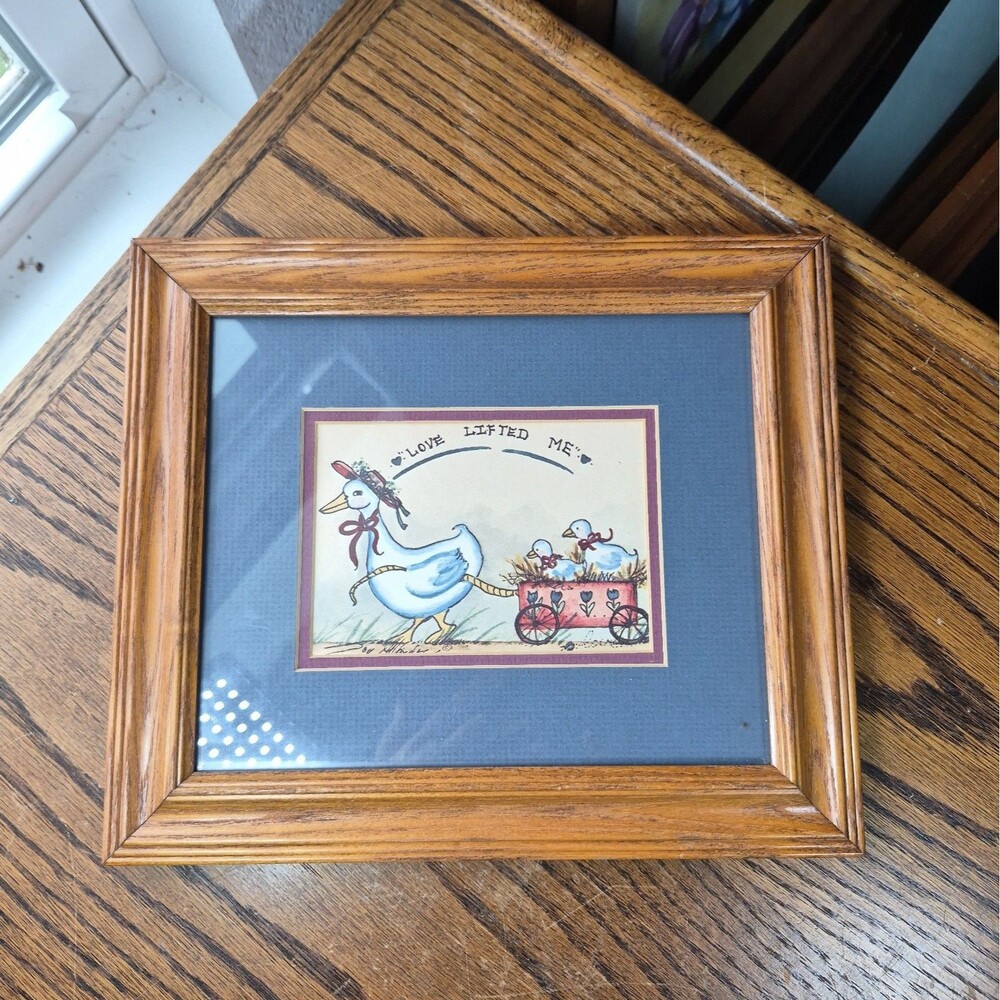 Vintage 90s Ducks Goose Framed Mini Wall Art Print Cottagecore Farmhouse Decor